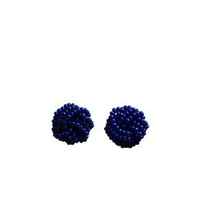 Vintage Blue Seed Bead Cluster Stud Earrings 0.75 inch